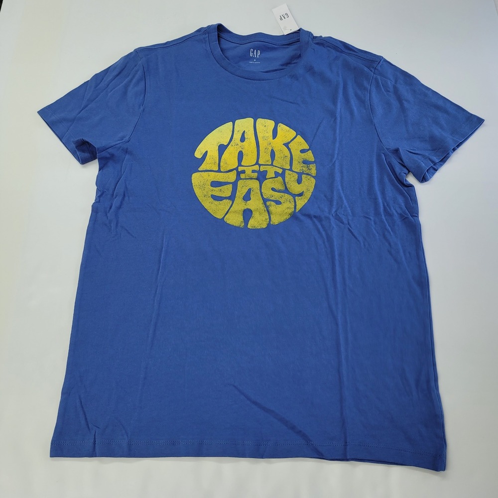 GAP Mens Blue Graphic Take‎ It Easy Crew Neck Short Sleeve T-Shirt Medium